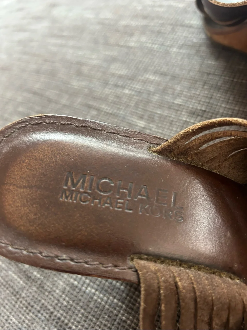 MICHAEL Michael Kors Women's Brown Woven Leather Slide Wedges 3 1/2 inches